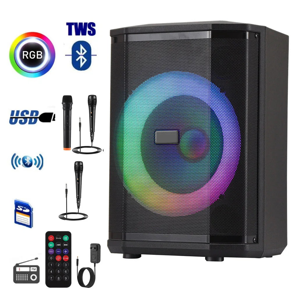5000 W Portable Tilt-able Bluetooth Party Speaker 8 "Sub-woofer Heavy Bass Sound System D J Led Light Loud Speaker with Microphone