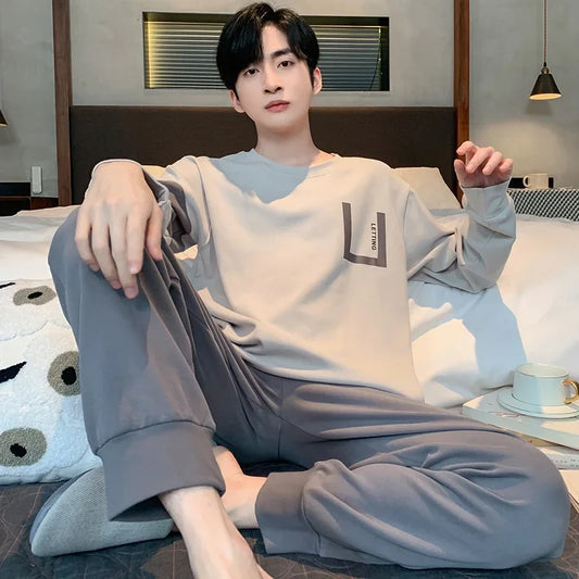 Men's Sleepwear Spring and Autumn Long Sleeve Student Cartoon Loose Edition Youth Plus Size Summer Thin Home Furnishing Set