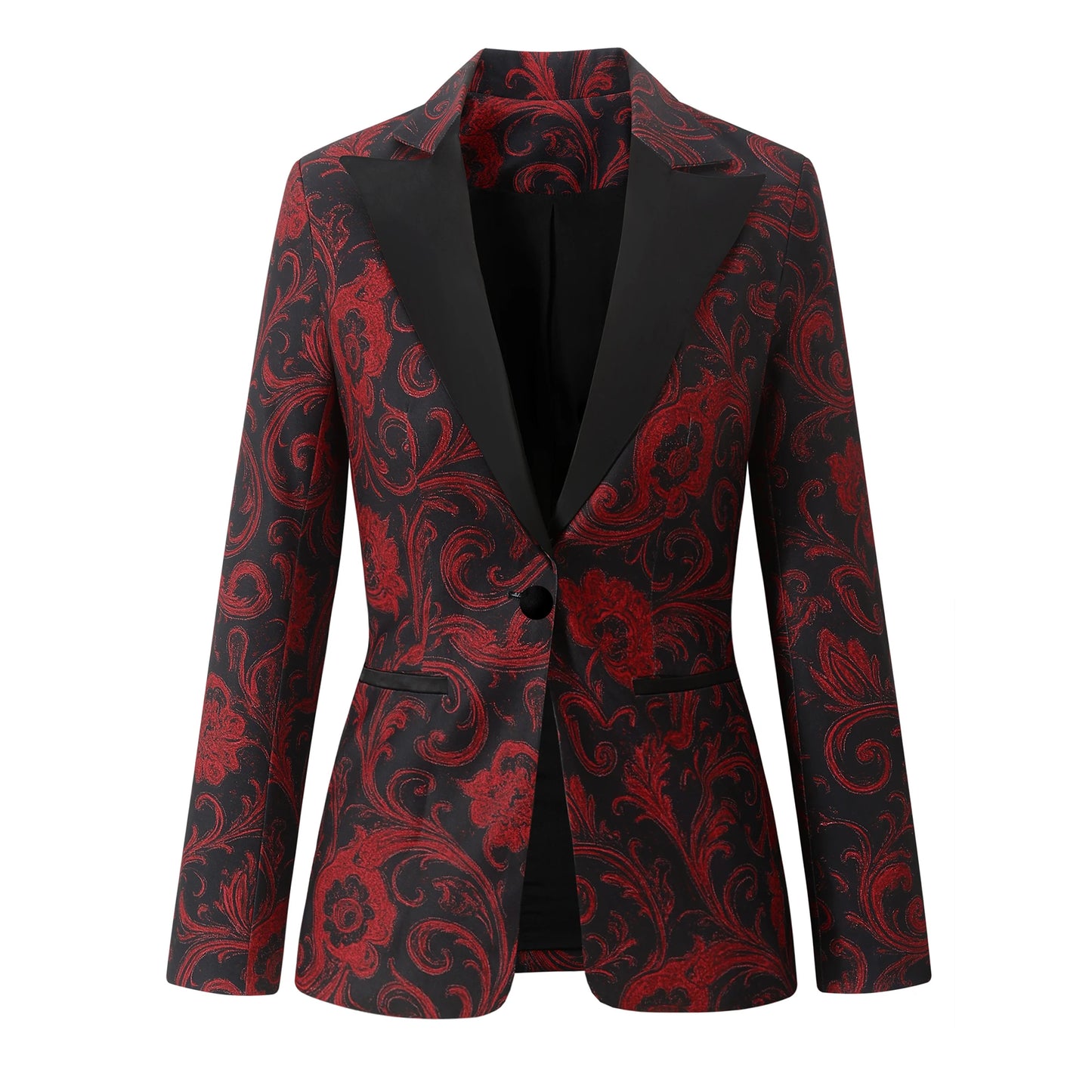 Elegant Floral Print Long Sleeve Blazer for Women - Chic V-Neck Jacket with Pockets, Stylish Outerwear