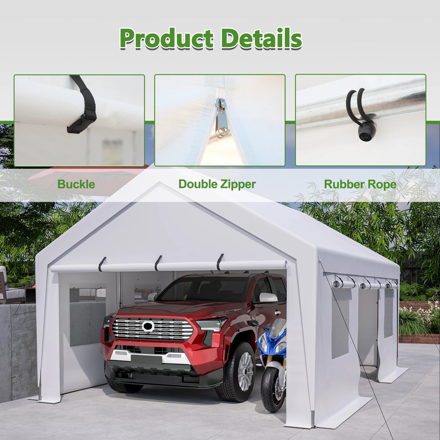 13 x 20 Heavy Duty Steel Carport Storage Canopy Garage Tent w/ Removable Sidewalls