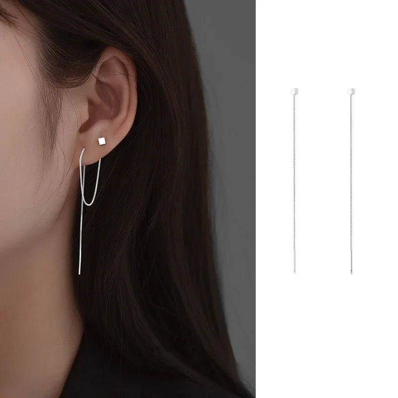 S925 Silver Needle Star Line Earring for Women Tassel Drop Earring Long Chain Beads Piercing Earring Asymmetry Ear Jewelry