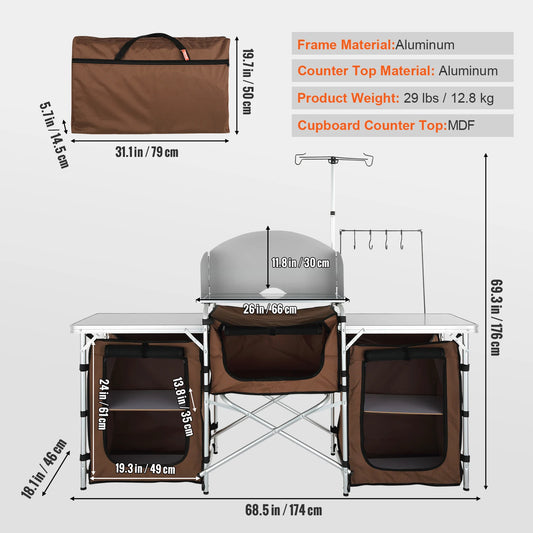 Camping Kitchen Table Cabinet Folding Cooking Storage Rack X-Shaped Aluminum Alloy Bracket for BBQ Picnic Garden Table