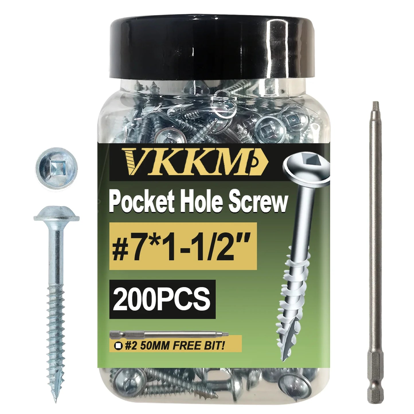 VKKM Galvanized Pocket Hole Screws #7 #8 1-1/4" 1-1/2" 200-300PCS w/ Free Drill Bits for Woodworking Tools