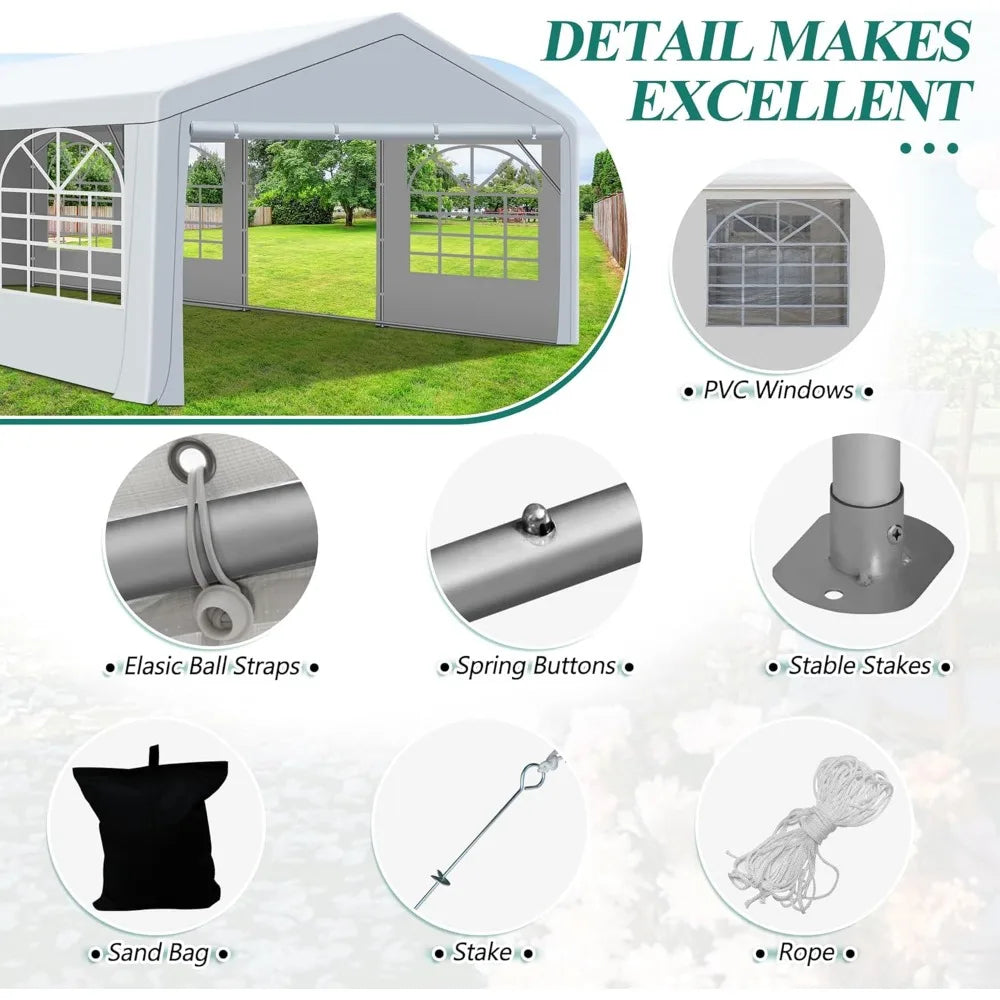 20' x 30' Canopy Party Tent & Carport - Heavy Duty Outdoor Wedding Gazebo with 4 Sand Bags, Event Shelter Canopy for Outdoor Eve