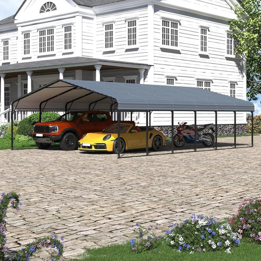 20 x 30 FT Metal Carport, Heavy Duty Carports with Galvanized Steel Roof and Frame, Sturdy Car Shed in All Weathers, Easy Assembly
