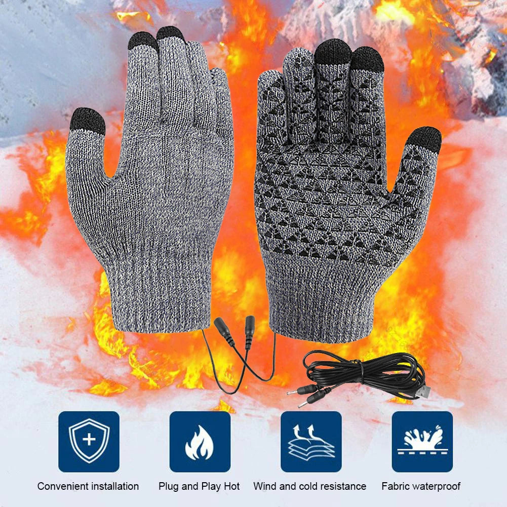 Electric Heated Gloves Touch Screen Outdoor Riding Skiing Mitten USB Heated Gloves for Backpacking Mountaineering (no battery)