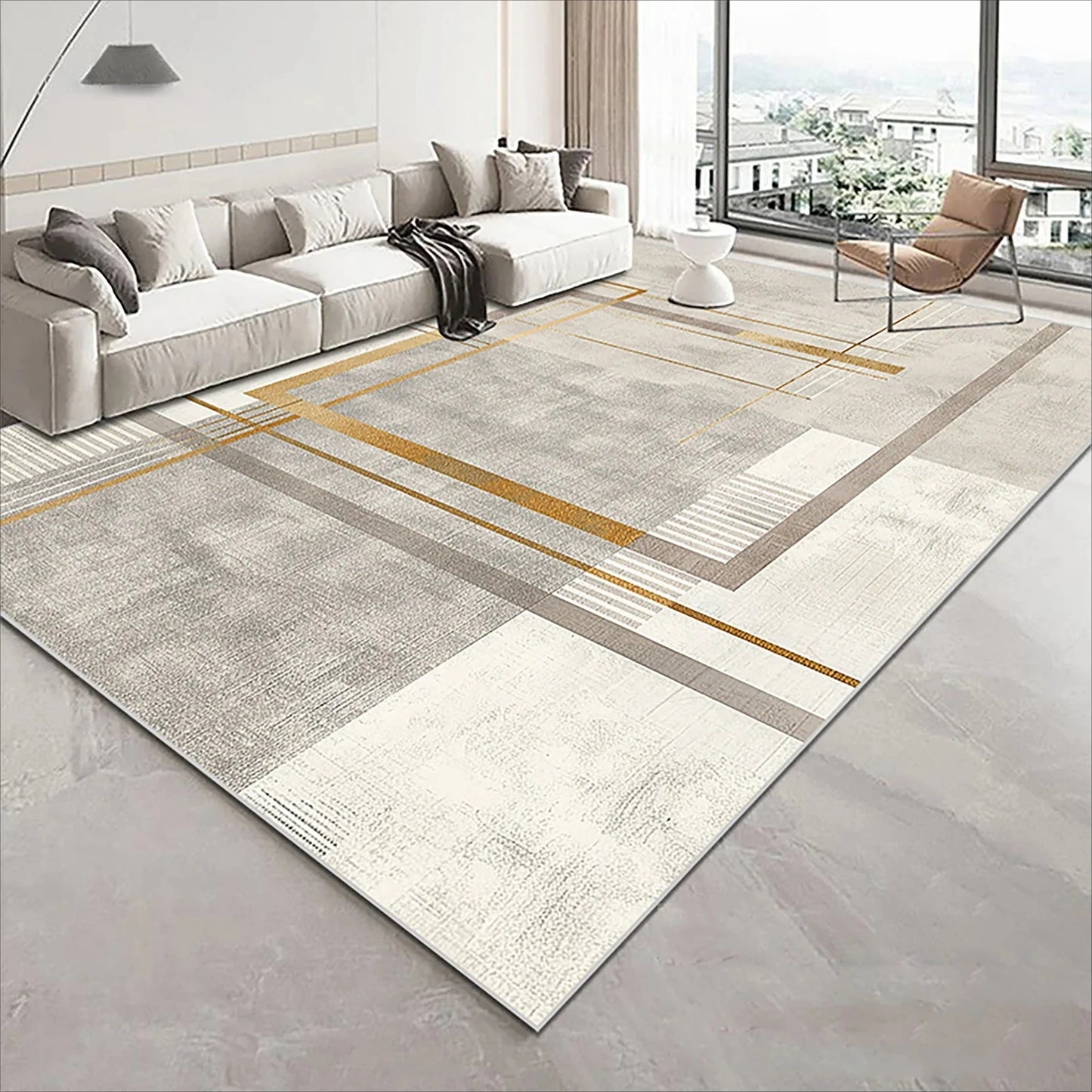 Modern Golden Geometry Carpet for Living Room Light Luxury Rugs for Bedroom Decor Large Area Lounge Sofa Side Floor Mats 200x300