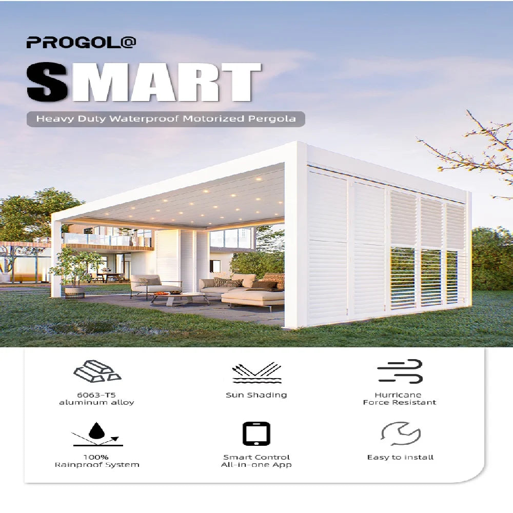 Motorized Waterproof Outdoor Pergola Garden Pergola Aluminium OutdoorDimmable Lighting Modern Bioclimatic Sunshade Pergola