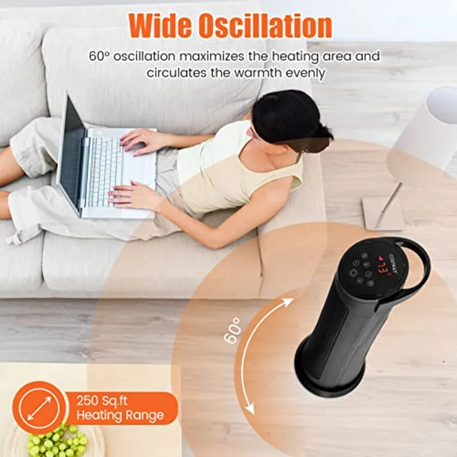 COSTWAY Space Heater for Indoor Use 1500 W PTC Ceramic Heater with 60 Oscillation 3 Heating Modes 24 H Timer Overheat and Tip-Over