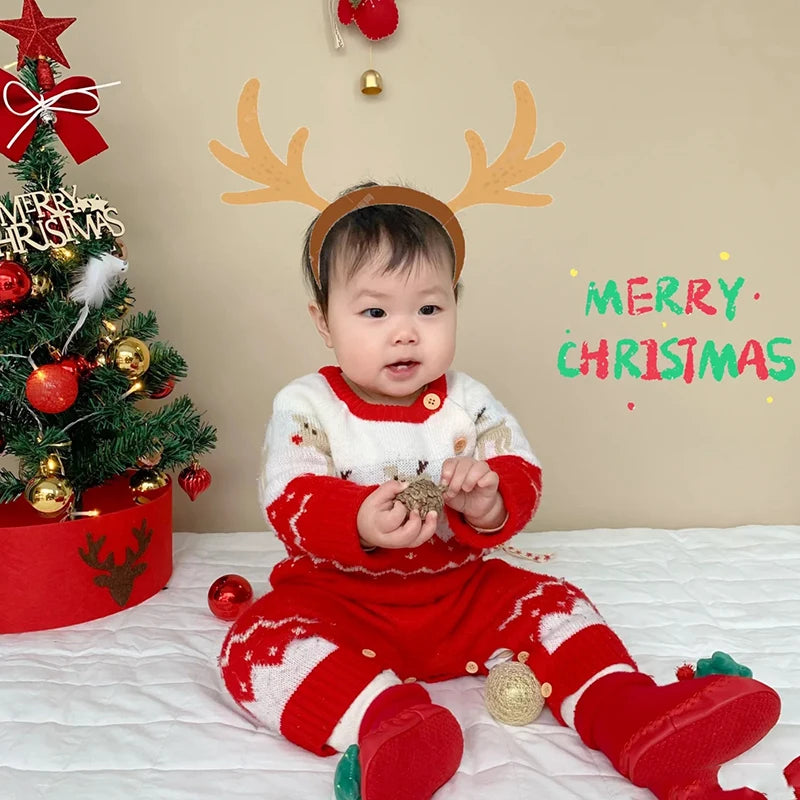 Baby Romper Clothes Winter Red Cartoon Milu Deer Knitted Newborn Infant Boy Girl Long Sleeve Jumpsuits Infant Christmas Outfits
