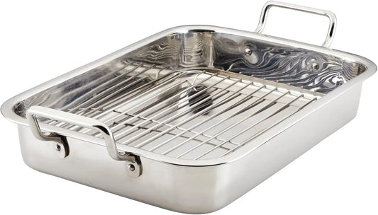 Stainless Steel Roasting Pan with Rack, 17x12.25 Inch, Oven Safe to 500°F, Dishwasher Safe