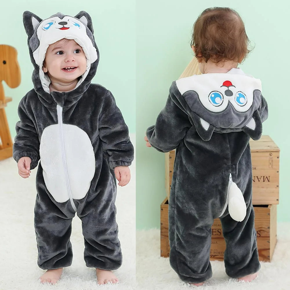 Pajama Toddler Winter Cartoon Jumpsuit Boys Girls Plush Flannel Overalls Kids Bear Lion Penguin Dino Costumes