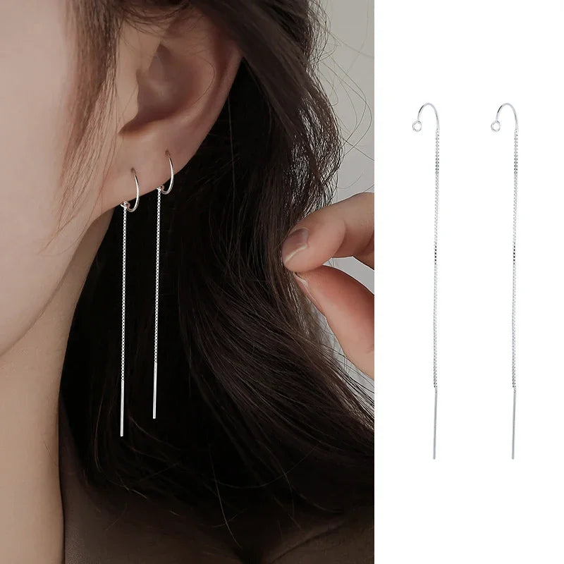 S925 Silver Needle Star Line Earring for Women Tassel Drop Earring Long Chain Beads Piercing Earring Asymmetry Ear Jewelry