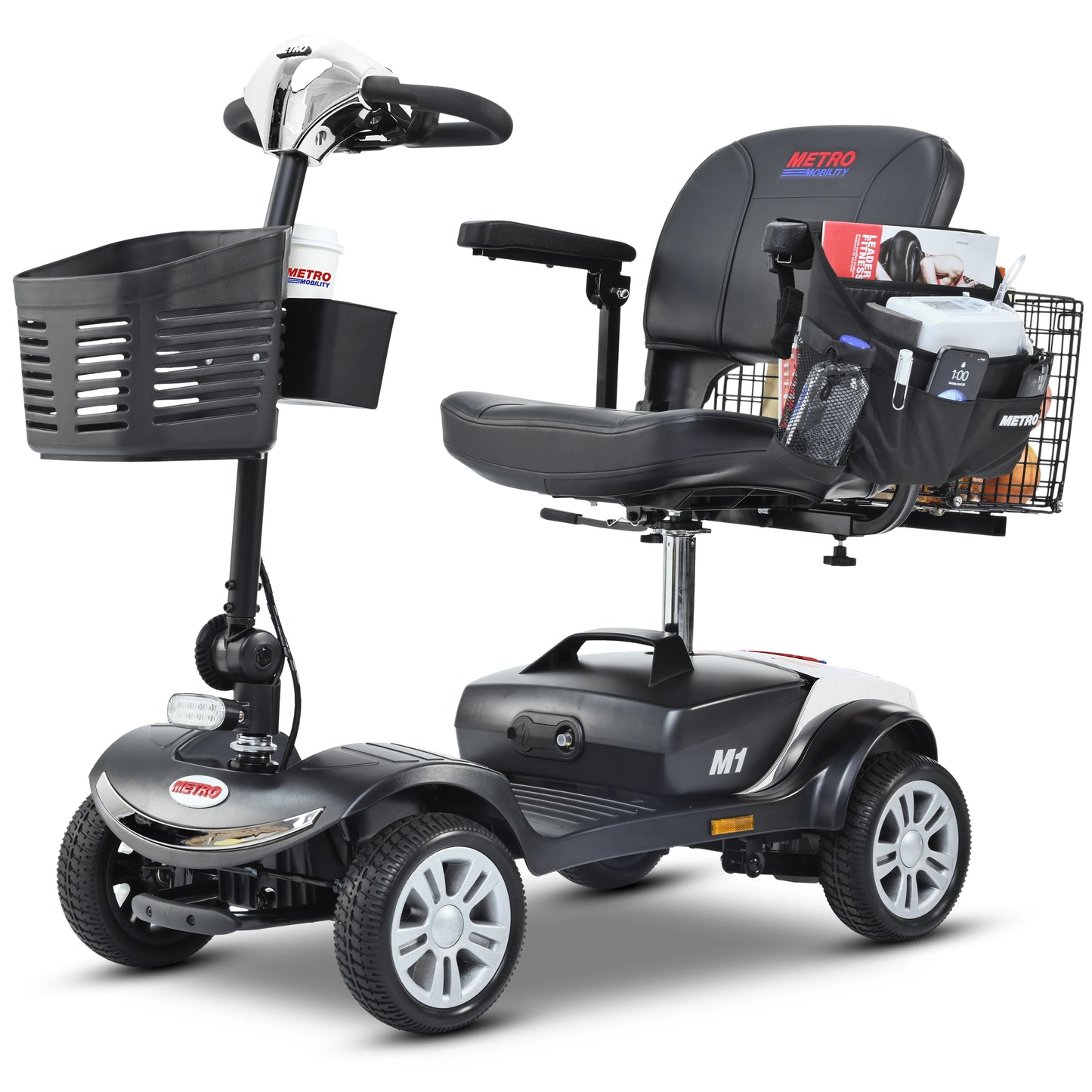 Compact Travel Mobility Scooter with 3.9 inches Front and Rear Solid Tires, Four Wheels Mobility Scooter for Adults