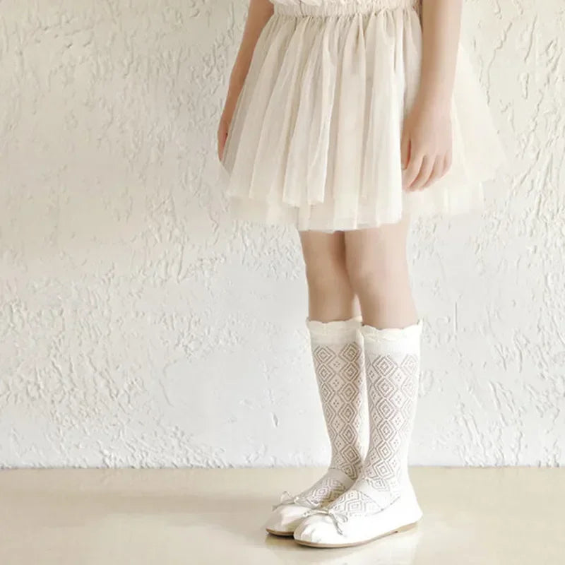 3Pairs Princess White Lace Ruffle Stockings Girl Summer Mesh Sock Thin Breathable Kids Long Socks 3-12Year Children Calf Socks