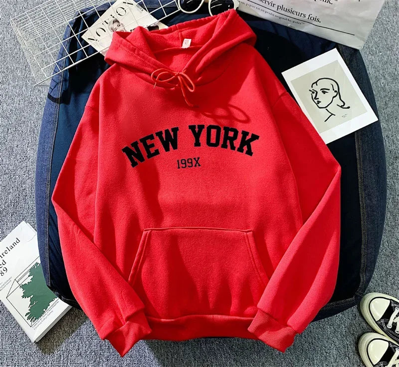 Hoodie Europe and America Sweatshirts for Women New York Letter y2k Autumn Winter Oversized Plus Velvet Casual Loose Fleece Tops
