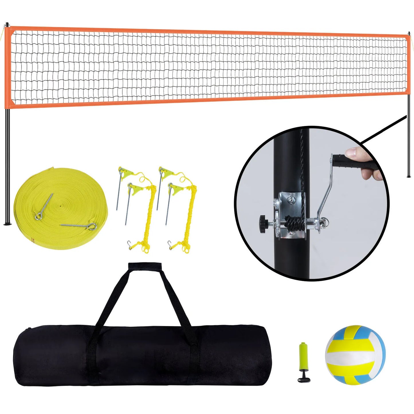 SucceBuy 1.25-1.75inch Outdoor Volleyball Net System Adjustable Height Aluminum Poles Volleyball Set with Pump Carrying Bag