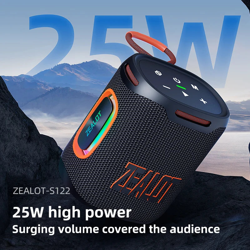 Zealot- S 122 Bluetooth Speaker BT 5.3 Wireless IPX6 Waterproof Shower Speaker, 25 W Hi-Fi Stereo Sound,TWS Pairing, 20 H Music Playtime