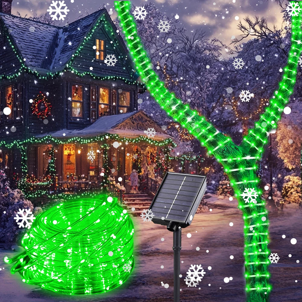 Green Solar Rope String 72ft Rechargeable 200led , 8 Lighting Modes, Suitable For Gardens, Weddings, Christmas Parties, And Diy