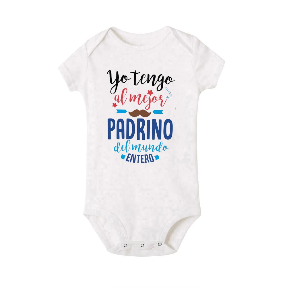 I Have The Best Godfather in The Entire World Spanish Print Baby Romper Funny Newborn Outfit Infant Short Sleeve Bodysuit Gift
