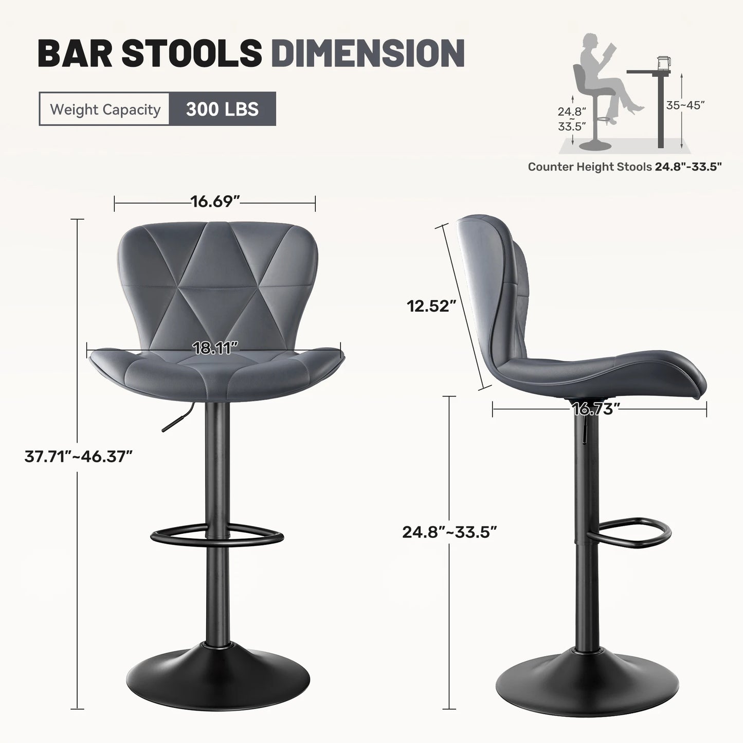 4 Piece Modern Bar Chair Set, Comfortable PU Leather, 360° Swivel Adjustable Height, Upholstered Kitchen Side Chair With Metal Legs