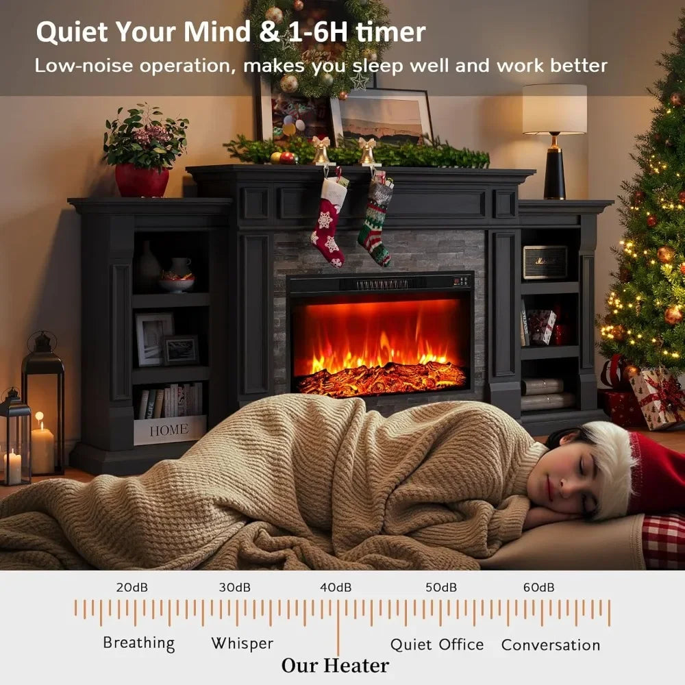 80" Electric Fireplace with Mantel and Cabinets, Fireplace TV Stand for Living Room Bedroom, 30in Realistic Flame Fireplace