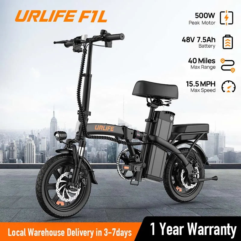 14" Foldable Electric bicycle for Adult, Peak 500W Motor with 48V 7.5Ah Removable Battery 40 Miles Range 3 Hours Charge Time