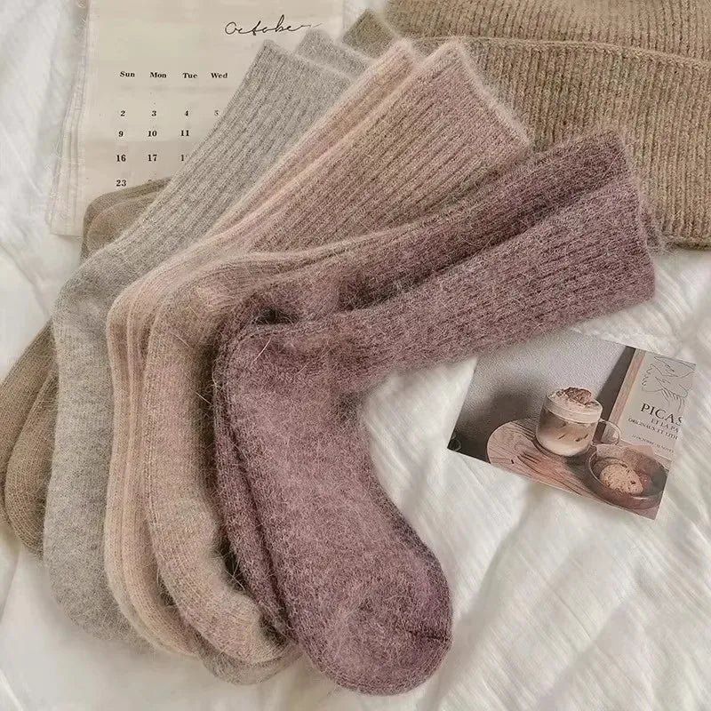 Winter Thick Warm Women's Cashmere Wool Socks Solid Color Long Thermal for Ladies
