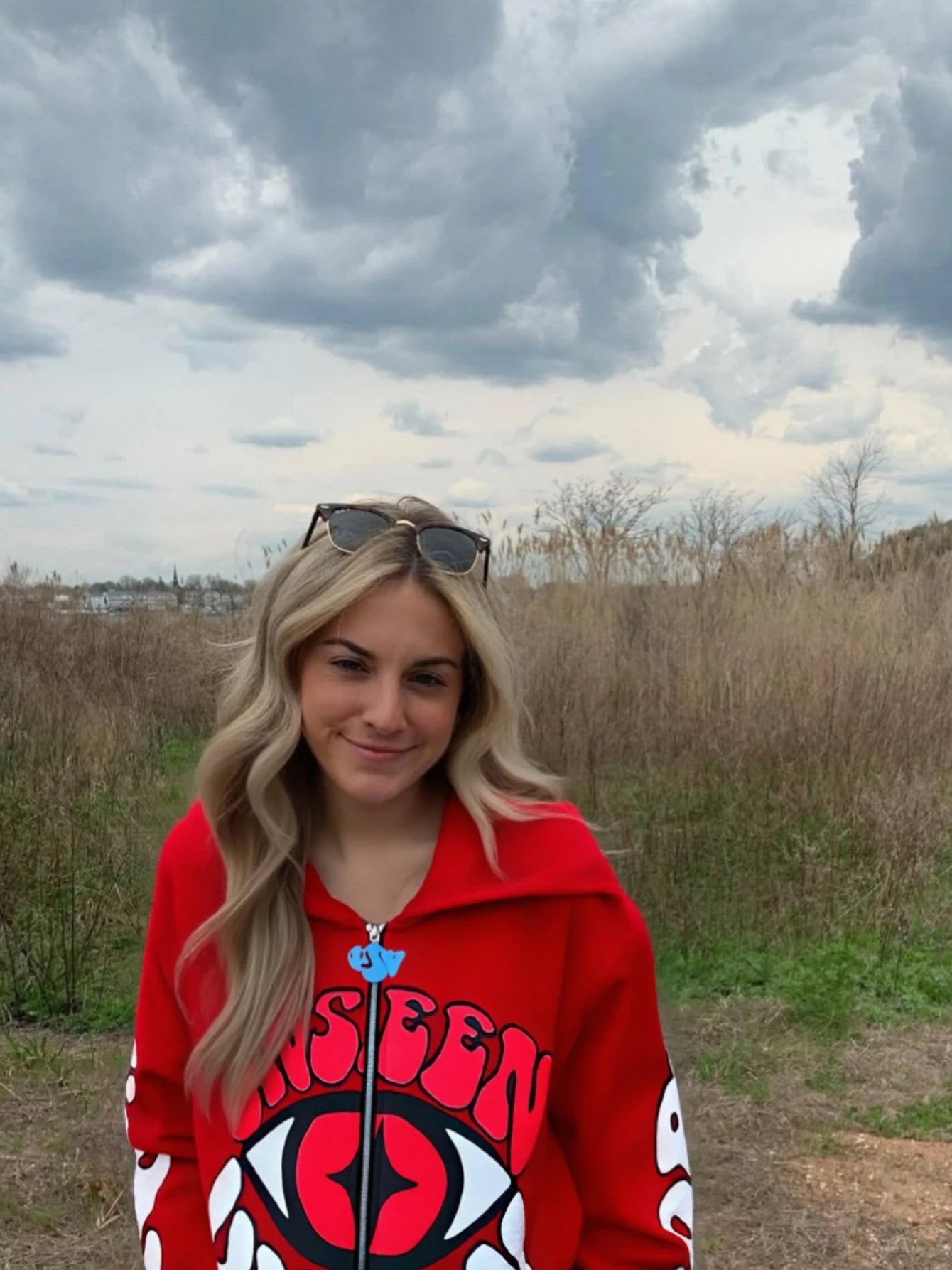 UNSEEN VISION Y2K Red Fall Jacket for Men - Eye Pattern Zip Up Hoodie Autumn/Winter Fashion Halloween Jacket Unisex