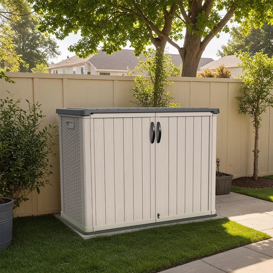 26 cu.ft Plastic Outdoor Storage Shed Lockable Waterproof Resin Outdoor Storage Cabinet Tool Shed for Garden Tools Garbage Cans