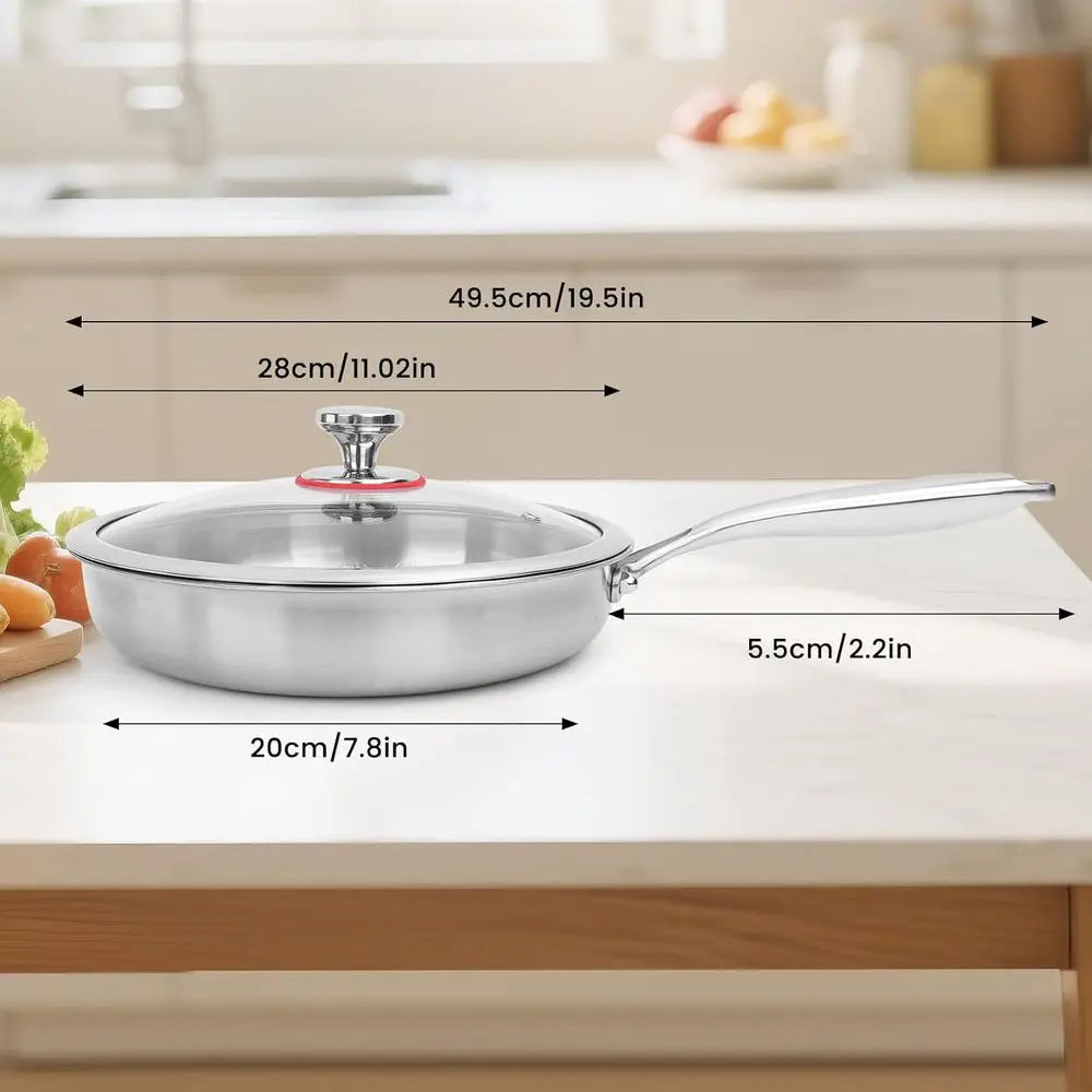 11.02 Inch Titanium Non Stick Frying Pan with Lid - Scratch-Resistant, Even Heating Cookware for All Stovetops