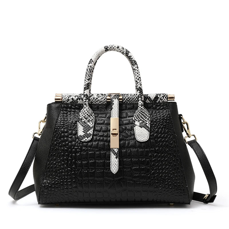 New Crocodile Pattern Women's Handbag Fashionable and Trendy Large Capacity Luxury Cowhide Commuter Shoulder Bag