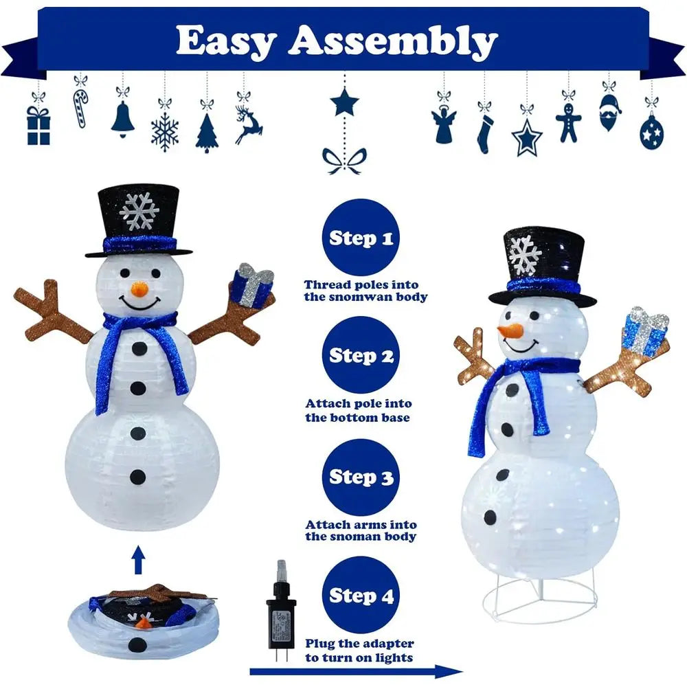 Pre-lit 100-Light Collapsible Snowman with Blue Scarf and Illuminated Gift for Outdoor Christmas