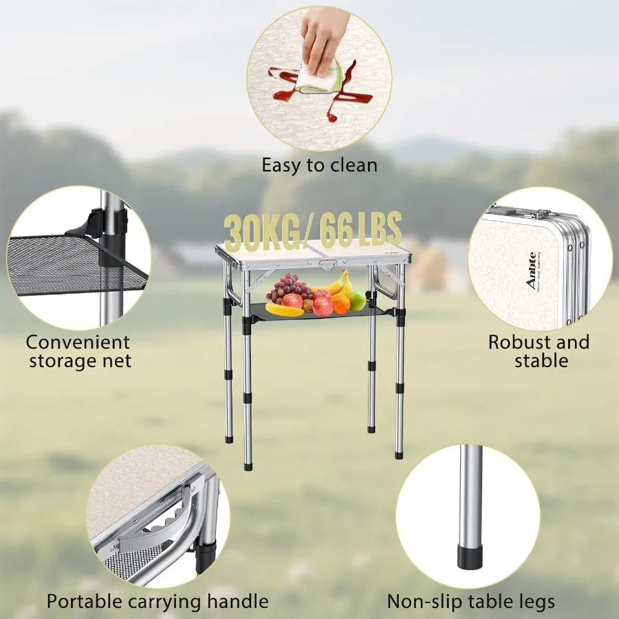 Folding Camping Table Aluminum 24 x 16 Adjustable Height Small Folding Table with Carrying Handle Lightweight Portable Camping