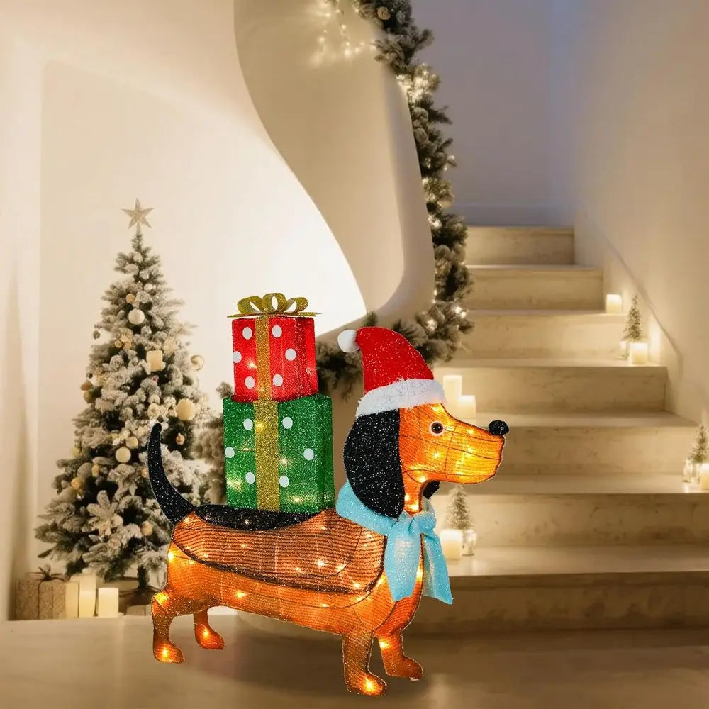 Battery-Powered 25 Lighted 3 D Dachshund Dog Christmas Decoration with 25 Warm LED Lights for Indoor and Outdoor Use