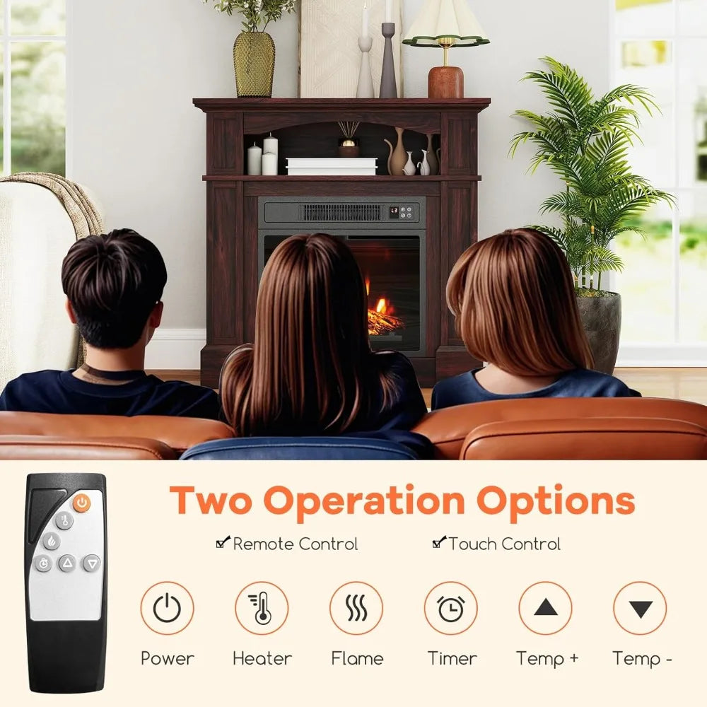 32 Electric Fireplace with Mantel, Freestanding Package Wooden Firebox Surround 18 Fireplace Insert Heater w/ 3 Flame Settings