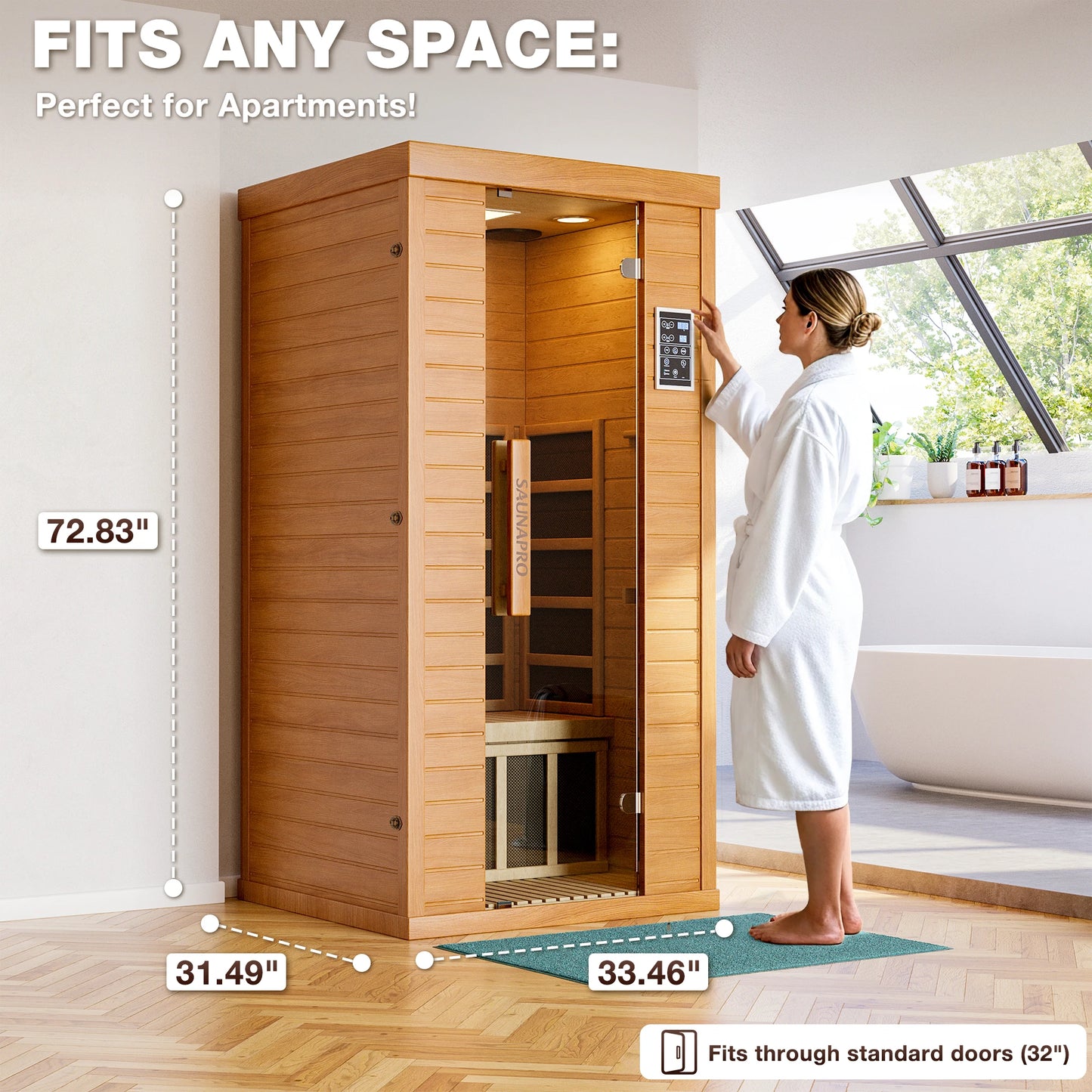 Polar Aurora 1Person Indoor Sauna Spectrum Infrared Sauna Easy to Install w/ BT and WiFi Control 5 Heater Panels, Home and Gym