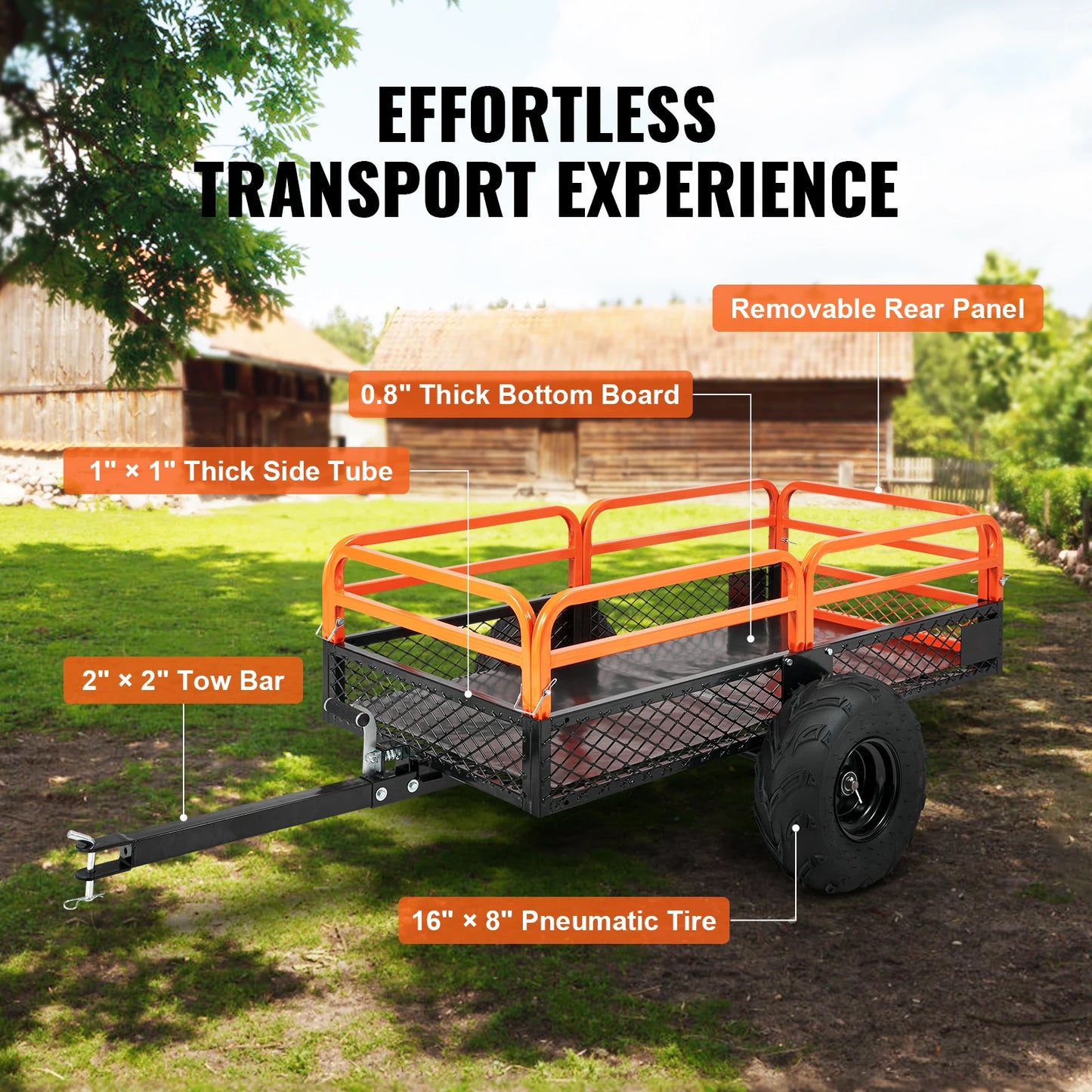 Heavy Duty Steel ATV Dump Trailer Tow Behind Dump Cart Garden Trailer with Removable Sides and Tires for Mowers Tractor