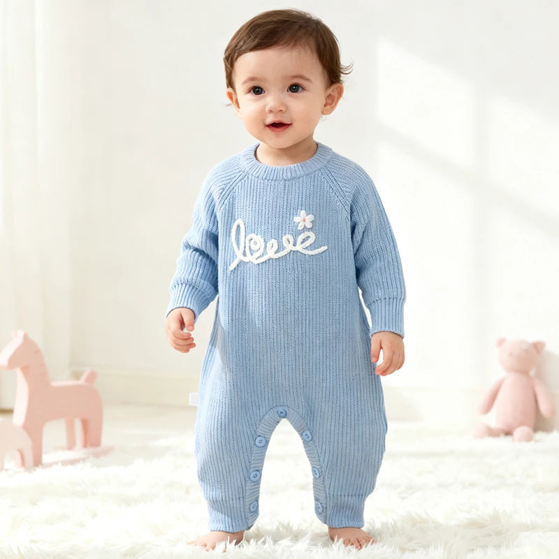 0-24M Warm Baby Clothing Knit Romper Newborn Romper Infant Toddler Boy Girl Long Sleeve Jumpsuit Embroidery Fall Spring Outfits