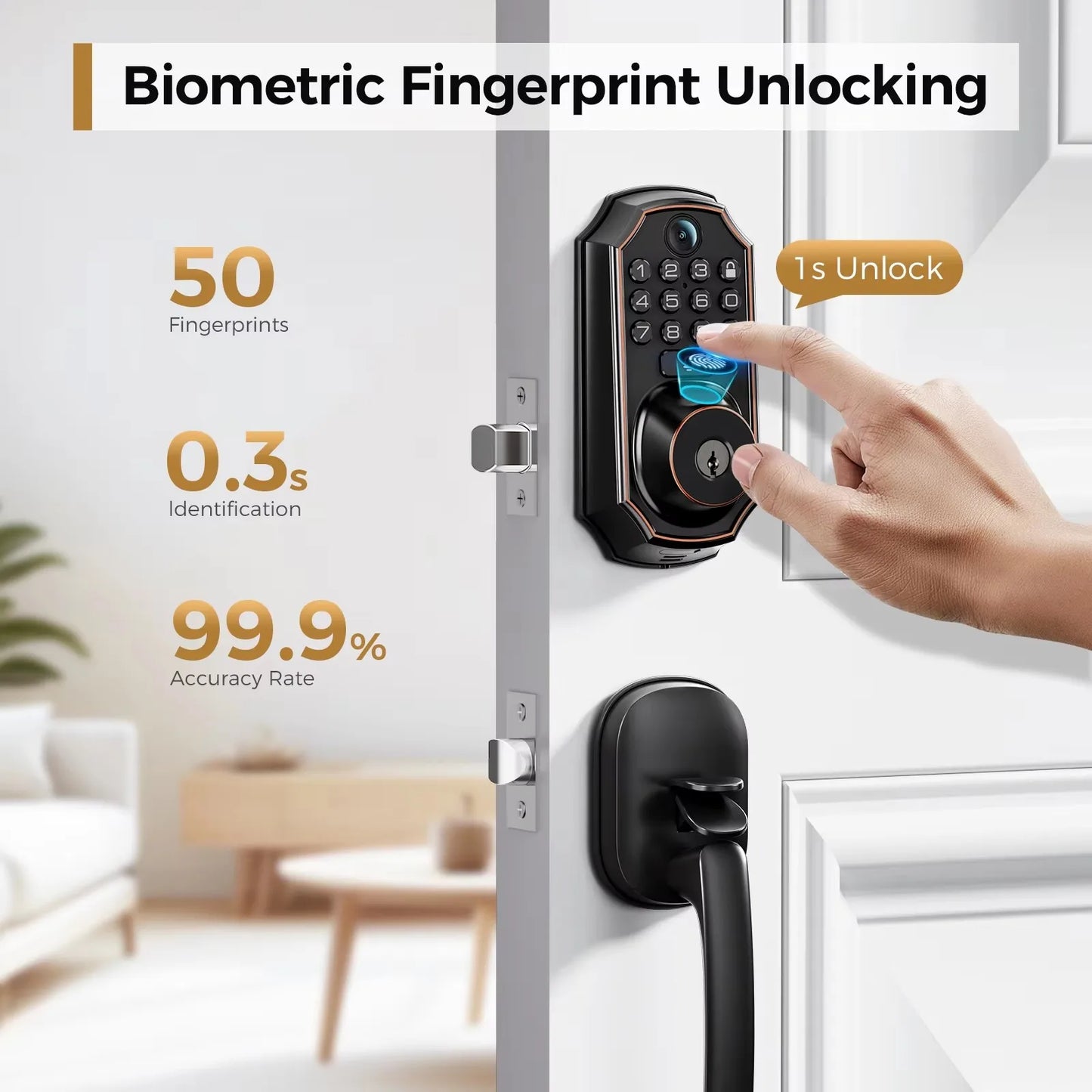Smart Lock D289H Smart WiFi Keyless Door Lock with Camera 5 in 1 Camera Fingerprint Entry App-Controlled Auto-Lock System