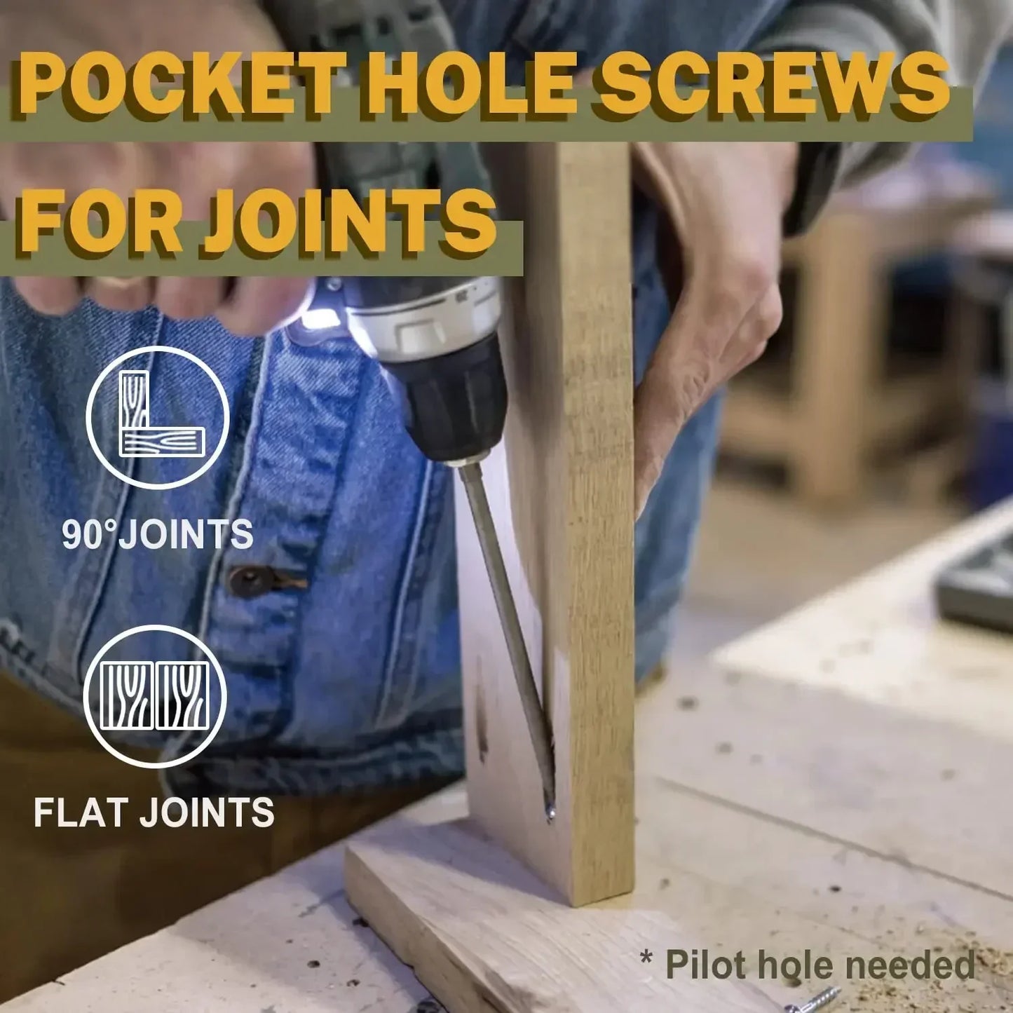 VKKM Galvanized Pocket Hole Screws #7 #8 1-1/4" 1-1/2" 200-300PCS w/ Free Drill Bits for Woodworking Tools