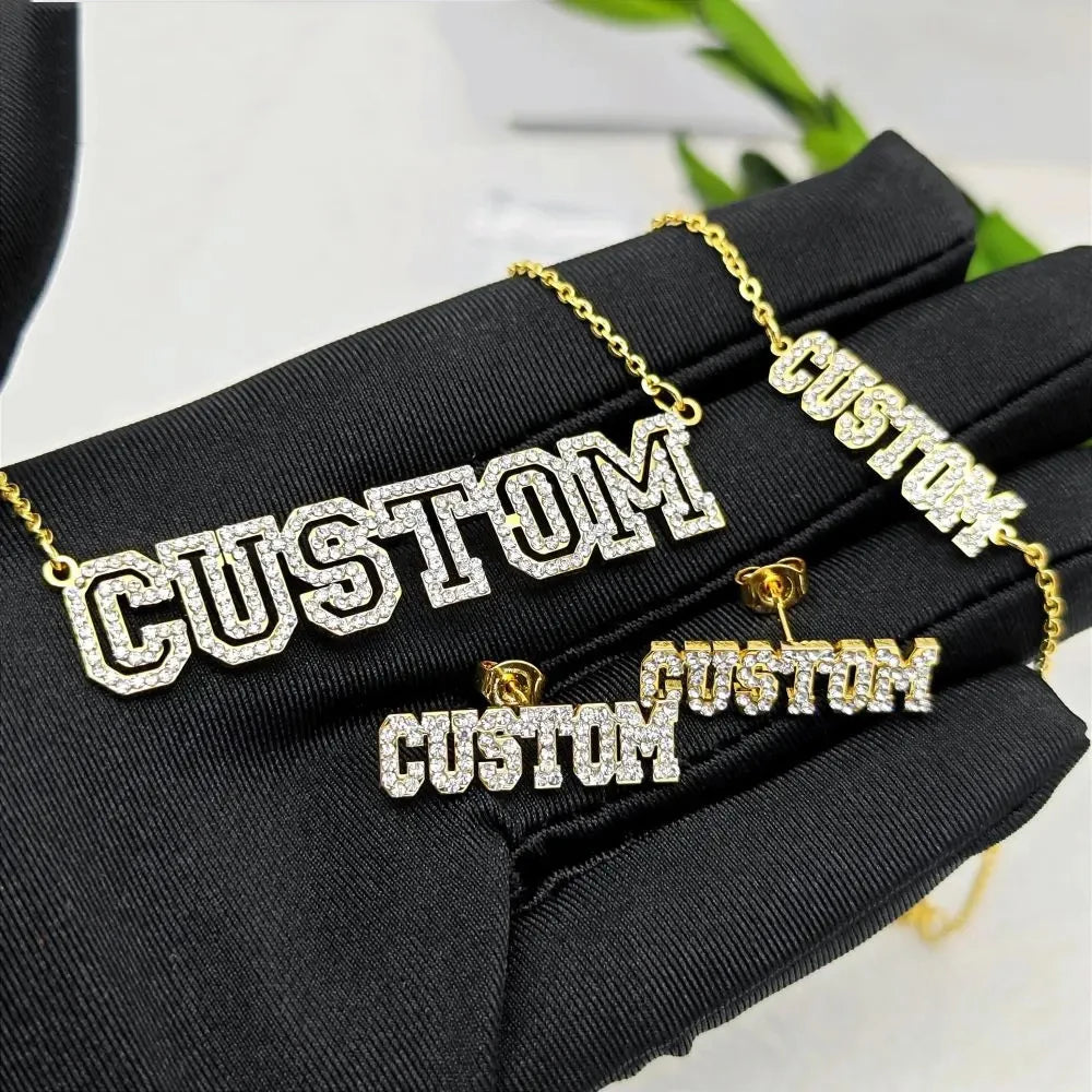 Personalized Name Kids Set Necklace Custom Letter Bracelet Stainless Steel Mini Earrings Gift for Kids