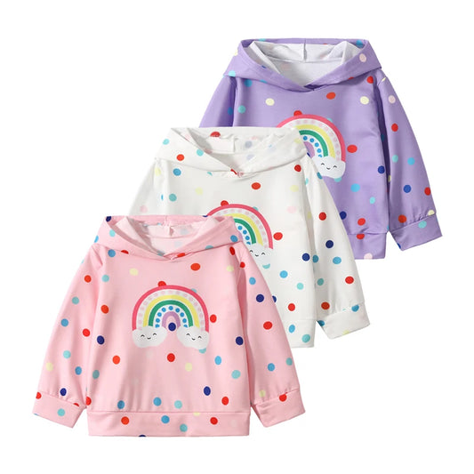 3 Pack Girls Rainbow Dot Hoodie Smile Print Fashion Top Autumn Winter Casual Outdoor Playwear Comfort Kids Wear