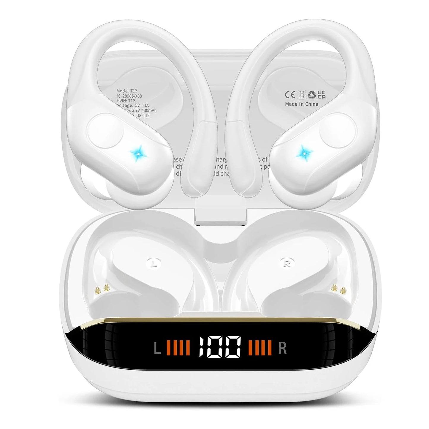 Bluetooth 5.4 Wireless Earbuds, 75H Playtime, IP7 Waterproof Sport Earphones w/Dual LED Display, ENC Mic, Touch Control.