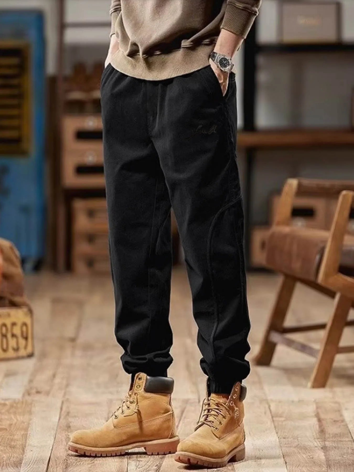 Fat brother plus size retro men's multi-pocket overalls thin straight casual pants men's fashion brand