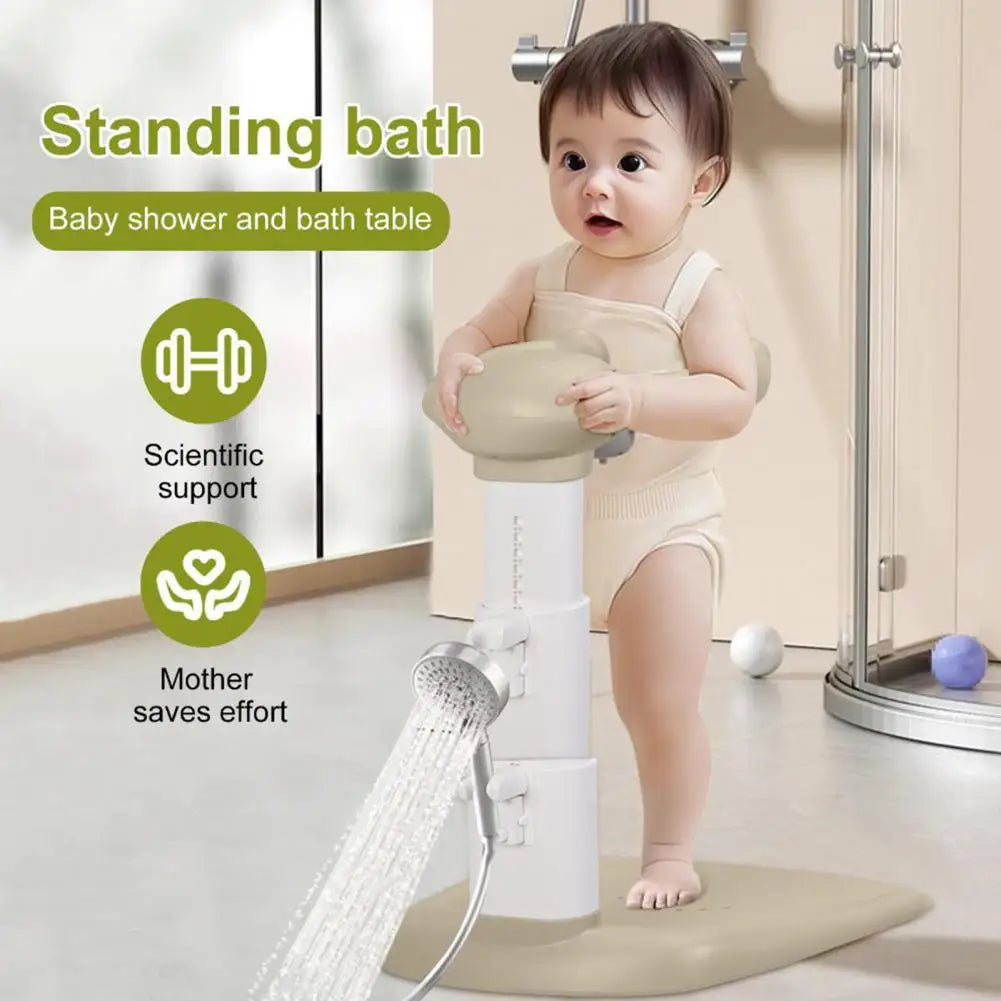 Adjustable Baby Shower Rack, Foldable Anti-Slip Standing Bath Caddy For Infants, Secure Bath Organizer With Shower Head Holder