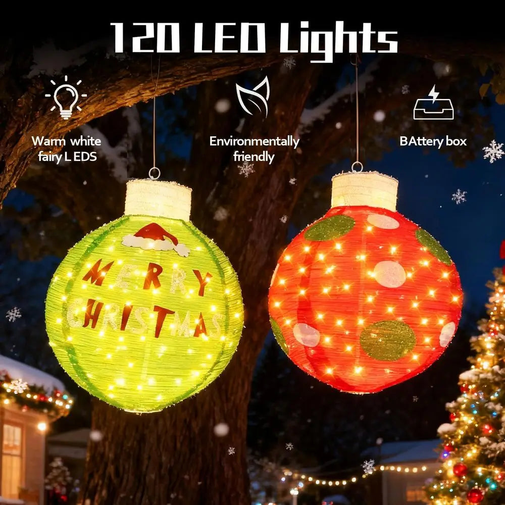 Set of 2 30 Illuminated Pop-Up Christmas Balls, 120 LED Lights, Giant Outdoor Holiday Decor, Red/Green