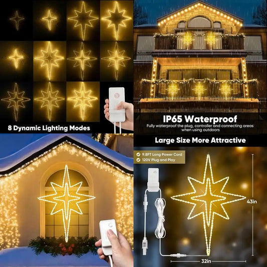 43 Waterproof LED Bethlehem Star Light, 8 Modes, Outdoor Christmas Decor, Warm White