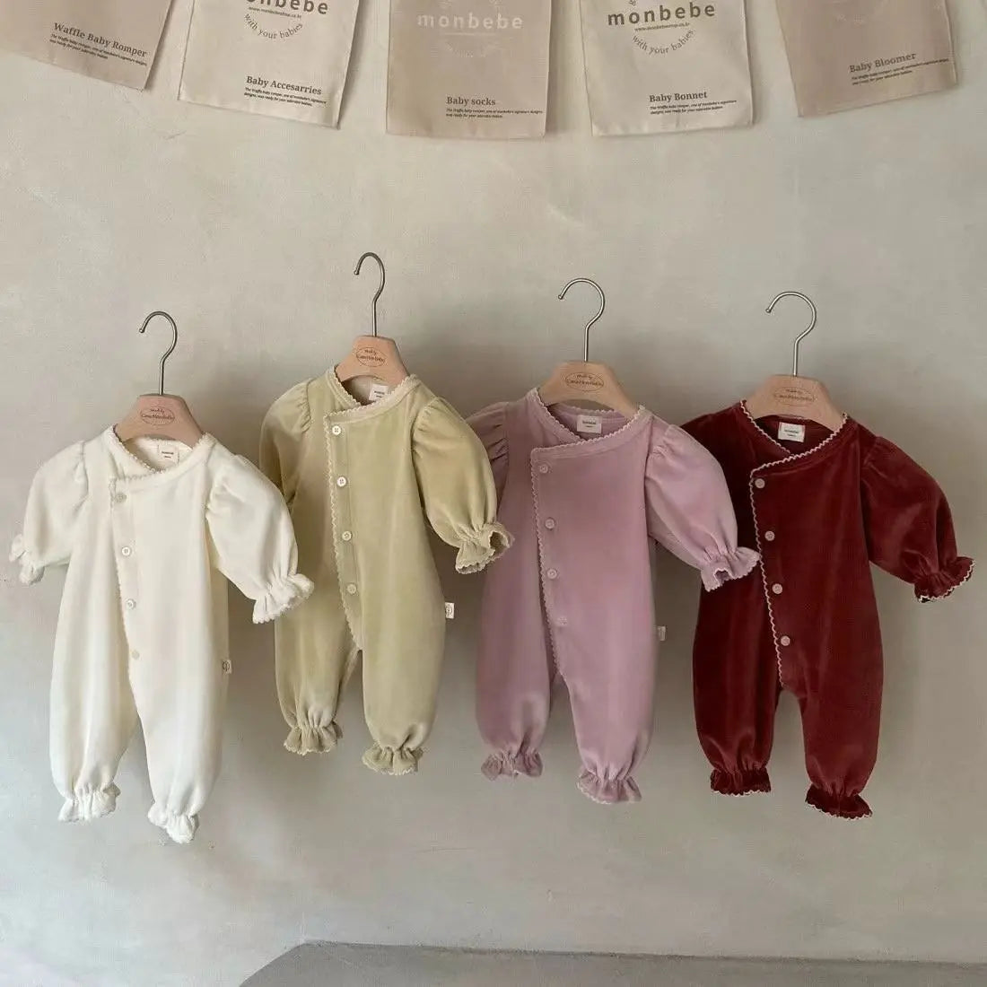 Spring and Autumn new baby jumpsuit round neck slanted collar single breasted long sleeved crawling suit