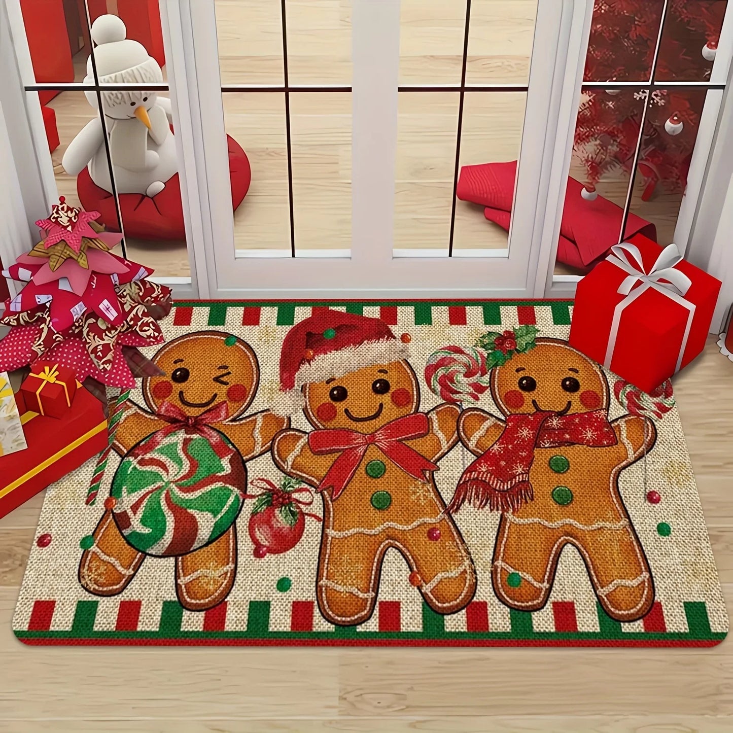 VIKAMA Christmas Carpet Gingerbread Man Doormat Soft Welcome Carpet Living Room Carpet Rug For Bedroom Outdoor Carpet Home Decor